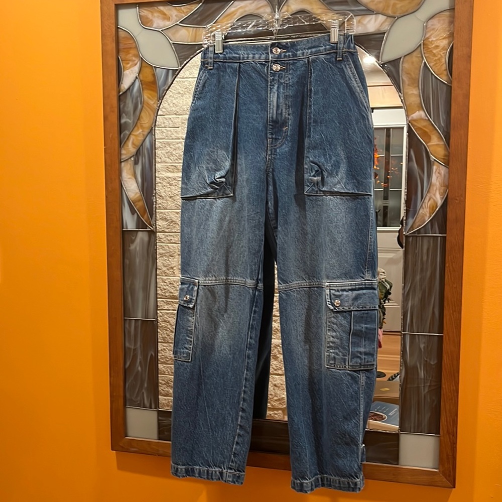Free People Cargo Pockets Barrel Jeans  Size 28